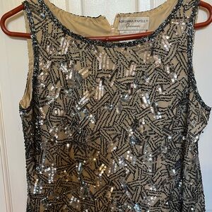 2 piece set: Adrianna Papell Black and Silver Sequin Blouse